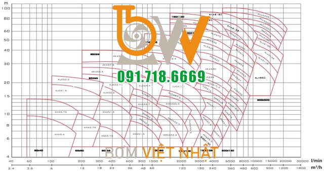 Biểu đồ lưu lượng cột áp của máy bơm nước Mistsuky FS